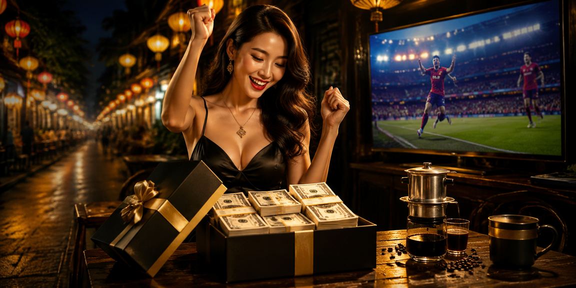 Người dùng Hà Nội ngồi cà phê theo dõi hũ jackpot trên điện thoại buổi sáng
