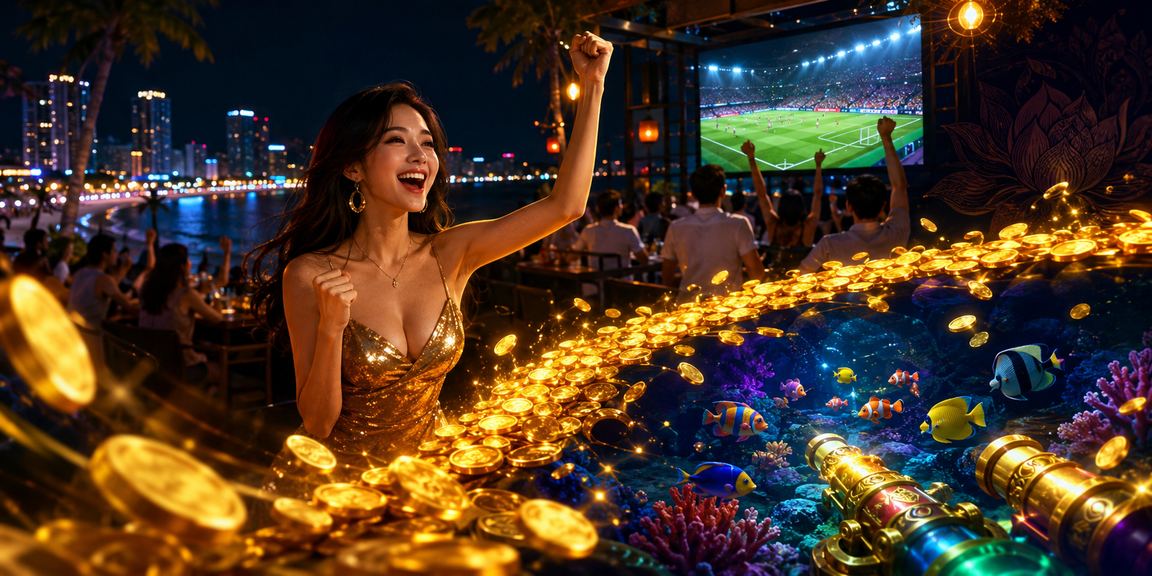 Bãi biển Nha Trang buổi tối – người dùng theo dõi kết quả cá cược trên điện thoại